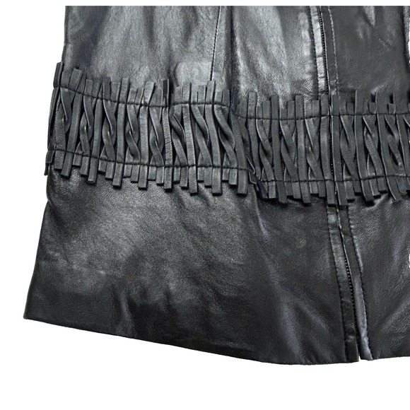 Peter Nygard Black Leather Vest Weave Cowgirl Biker Women's size 10 - Picture 3 of 11